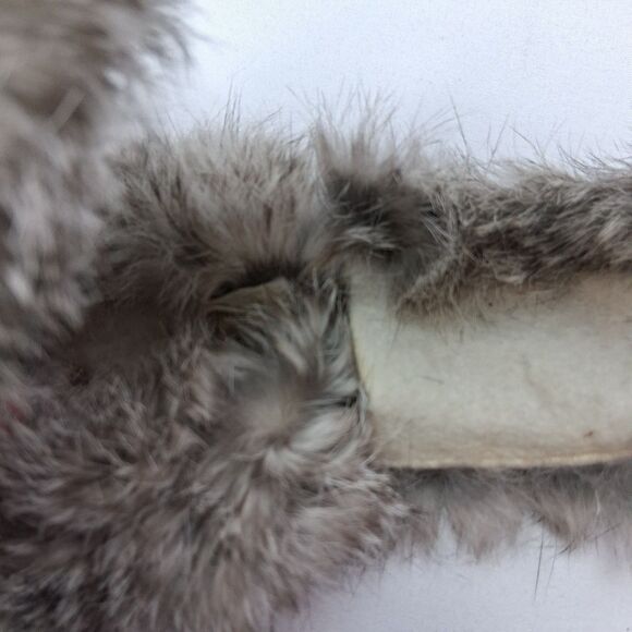 Vintage Genuine Rabbit Fur Earmuffs | Grey White Soft Halo Headband Ear Warmers